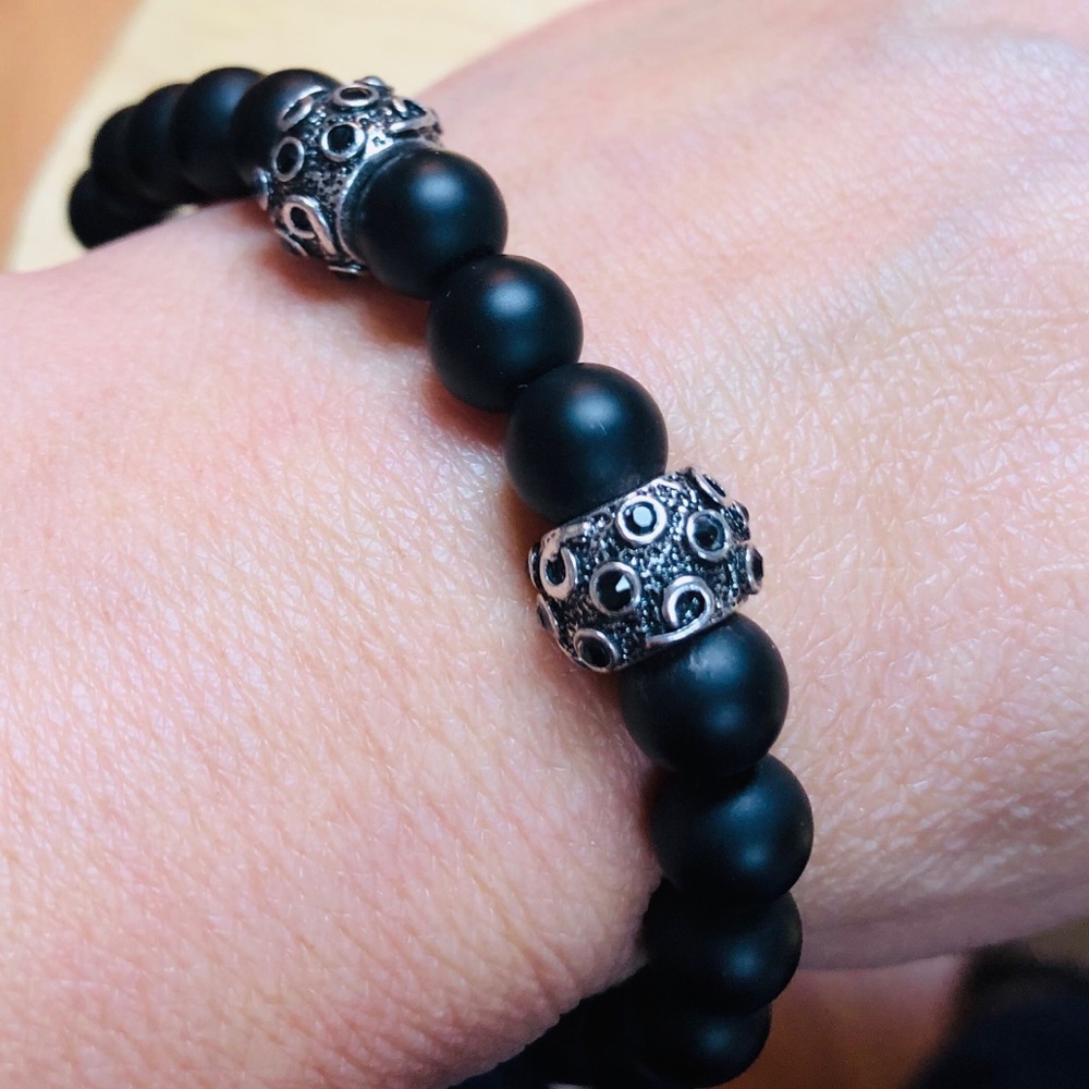 Matte Black Agate Silver Plated bracelet